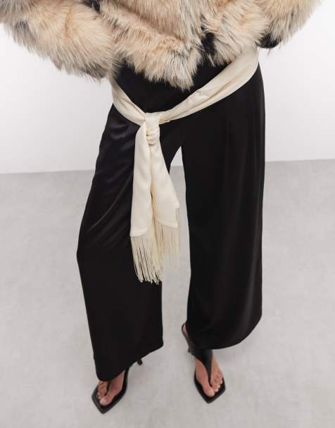 ASOS DESIGN écharpe à nouer en satin à franges crème - view 1