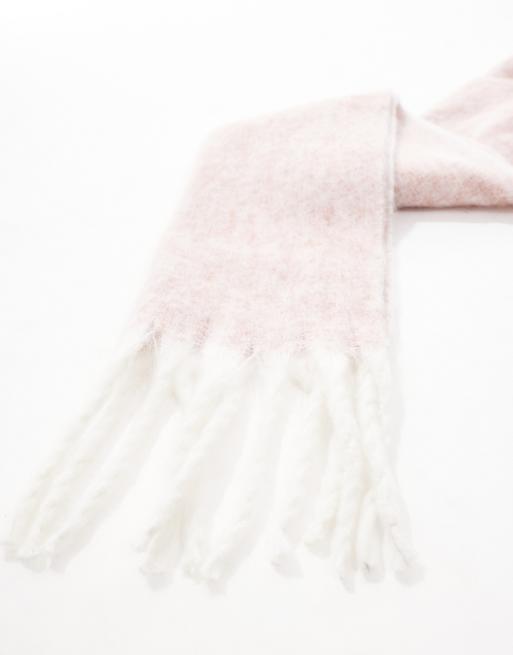 ASOS DESIGN - Écharpe brossée bicolore à franges - Rose et blanc, 4 de 4