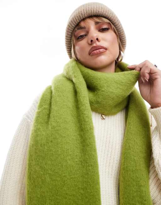 ASOS DESIGN fluffy tassel scarf in green