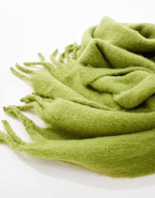 ASOS DESIGN fluffy tassel scarf in green