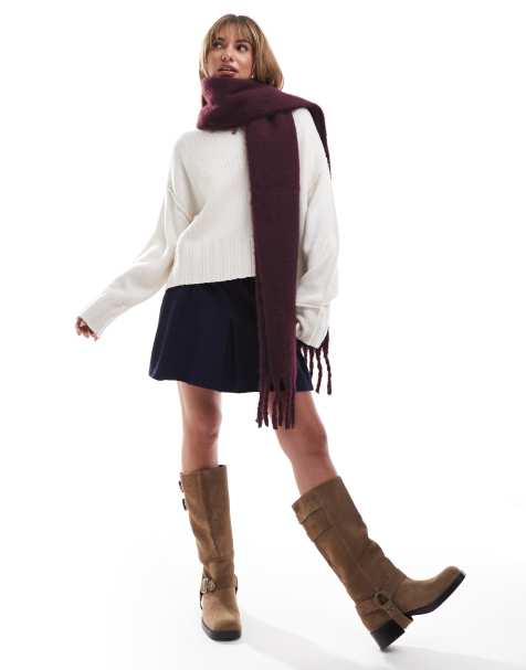 ASOS DESIGN - Écharpe duveteuse avec franges - Bordeaux - view 1