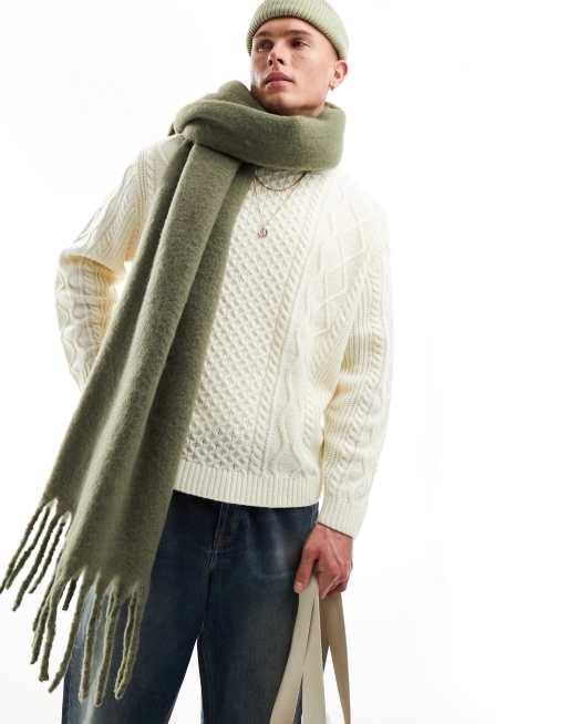 ASOS DESIGN - Écharpe duveteuse style couverture - Kaki