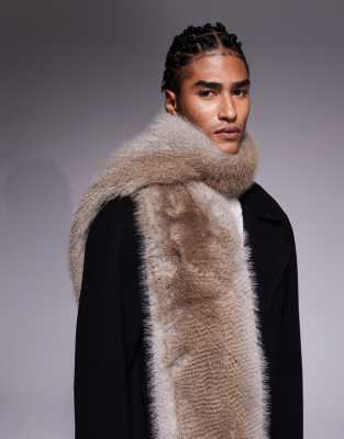 ASOS DESIGN - Écharpe en fausse fourrure duveteuse - Marron-Brown