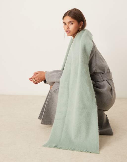 ASOS DESIGN - Écharpe en laine mélangée à bord effiloché - Vert, 3 de 4