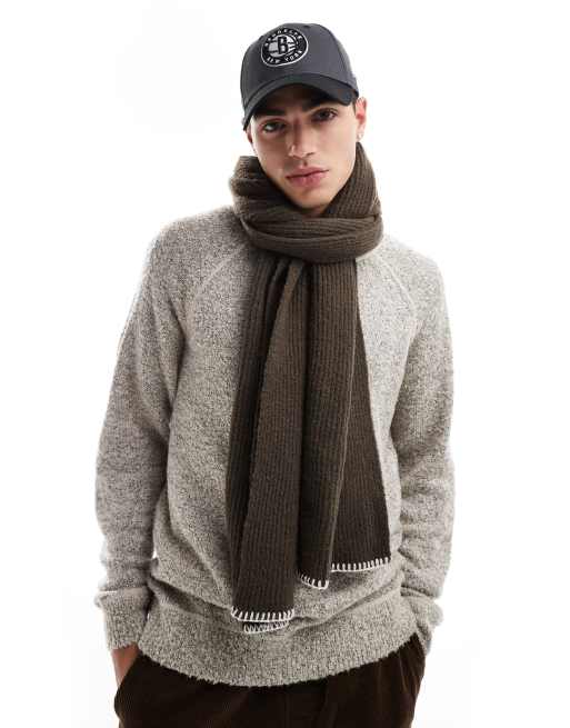 ASOS DESIGN - Écharpe en maille à coutures contrastantes - Marron