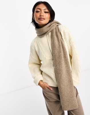 ASOS DESIGN knit scarf in wool mix in putty  - ASOS Price Checker