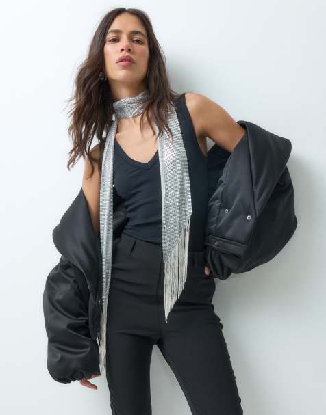 ASOS DESIGN écharpe fine à franges en strass argentée - view 1