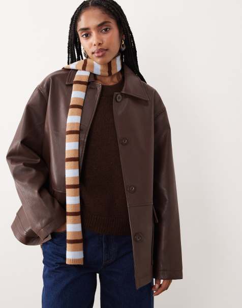 ASOS DESIGN - Écharpe fine en maille à rayures - Chocolat et bleu clair - view 1