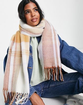 ASOS DESIGN tassel scarf in brown and lilac check - ASOS Price Checker