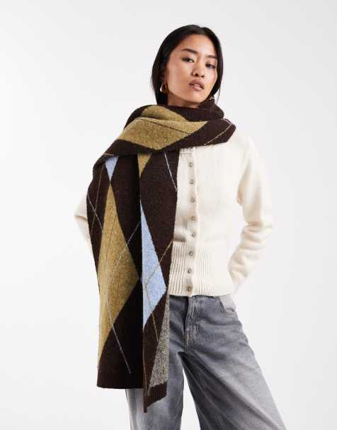 ASOS DESIGN - Écharpe oversize en maille à losanges - Marron multicolore - view 1