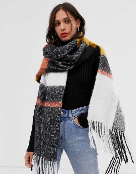 ASOS DESIGN - Echarpe oversize longue et duveteuse à carreaux - Moutarde