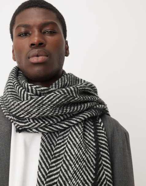 ASOS DESIGN - Écharpe tissée à chevrons - Noir et blanc - view 1