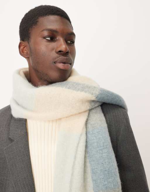 ASOS DESIGN woven oversized check scarf in light blue