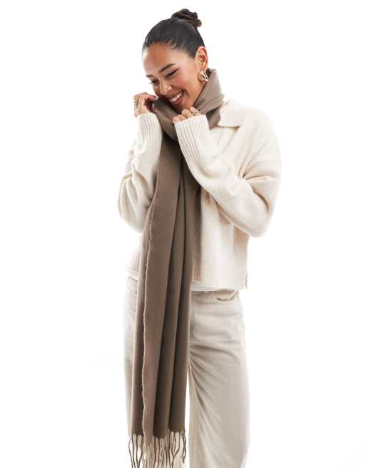 ASOS DESIGN - Écharpe ultra douce à franges - Taupe