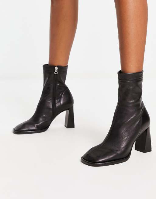 ASOS DESIGN Echo premium leather heeled sock boots in black | ASOS