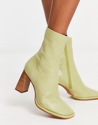 ASOS DESIGN Echo premium leather heeled sock boots in green - ASOS Price Checker