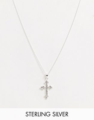 ASOS DESIGN - Echt zilveren ketting met hangertje met kristallen kruis