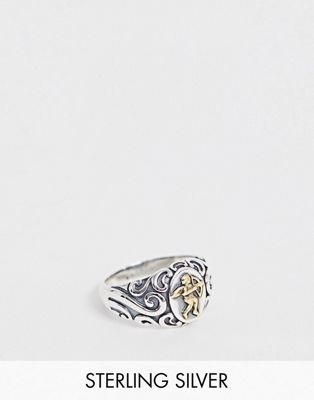 ASOS DESIGN - Echt zilveren ring met cherubijn