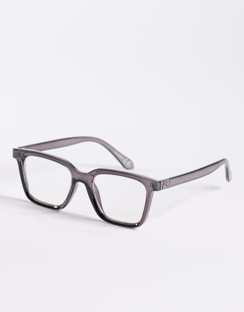 ASOS DESIGN – Eckige Brille mit Gestell in Kristallgrau und klaren Gläsern - view 1