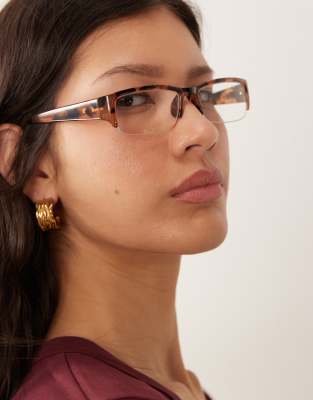 ASOS DESIGN - Eckige Brille mit halbem Rahmen in Schildpatt-Optik-Brown