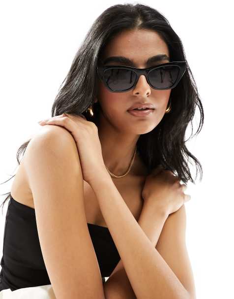 ASOS DESIGN – Eckige Katzenaugensonnenbrille in Schwarz - view 1
