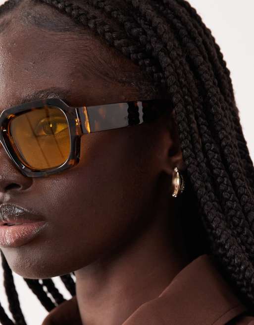 ASOS DESIGN – Eckige, klobige Sonnenbrille in Schildpatt-Optik mit gelben Gläsern, 3 von 3