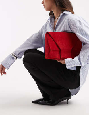 ASOS DESIGN - Eckige Origami-Clutch aus Wildleder in Rot-Orange