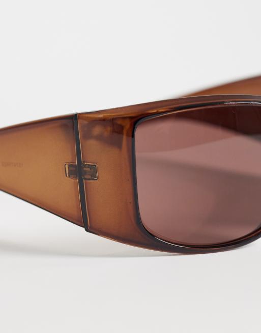 ASOS DESIGN – Eckige Oversized-Sonnenbrille in Kristallbraun mit Wrap-around-Gestell, 2 von 3