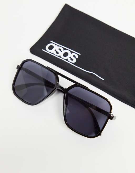 ASOS DESIGN – Eckige Pilotensonnenbrille aus Kunststoff in Schwarz glänzend, 4 von 4