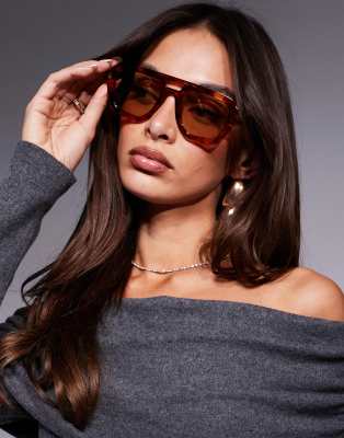 ASOS DESIGN - Eckige Pilotensonnenbrille in Schildpatt-Optik-Braun