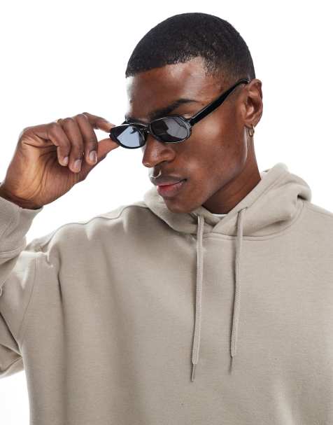 ASOS DESIGN – Eckige, schmale 90er-Sonnenbrille in Schwarz mit getönten Gläsern - view 1