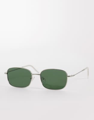 ASOS DESIGN - Eckige Sonnenbrille aus Metall in Silber mit G15 Gläsern