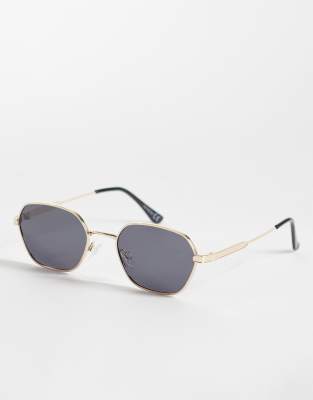 ASOS DESIGN - Eckige Sonnenbrille aus Metall mit polarisierenden Gläsern in Gold-Goldfarben
