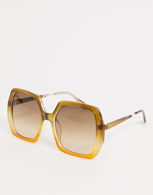 ASOS DESIGN – Eckige Sonnenbrille im Stil der 70er mit graduiertem Rahmen in Braun