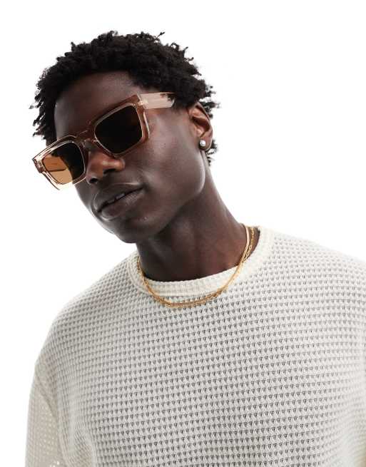 ASOS DESIGN – Eckige Sonnenbrille in Beige, 3 von 4