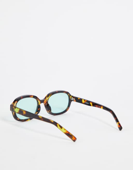 ASOS DESIGN – Eckige Sonnenbrille in brauner Schildpattoptik mit blauen Gläsern, 3 von 4