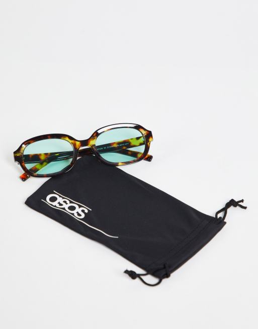 ASOS DESIGN – Eckige Sonnenbrille in brauner Schildpattoptik mit blauen Gläsern, 4 von 4