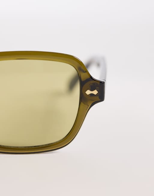 ASOS DESIGN – Eckige Sonnenbrille in Kristall-Khaki mit grünen Gläsern, 2 von 3