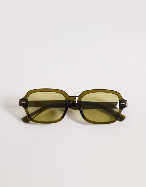 ASOS DESIGN – Eckige Sonnenbrille in Kristall-Khaki mit grünen Gläsern, 3 von 3