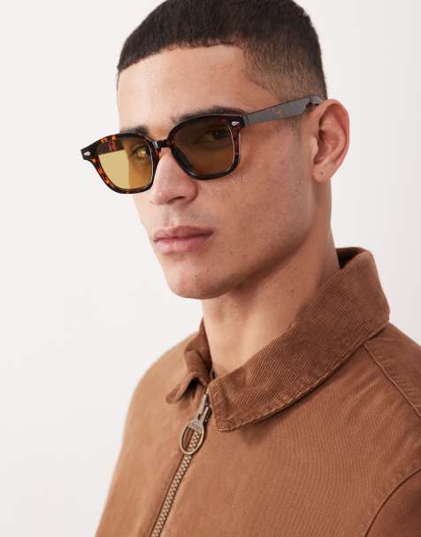 ASOS DESIGN – Eckige Sonnenbrille in Schildpatt-Optik mit grünen Gläsern - view 1