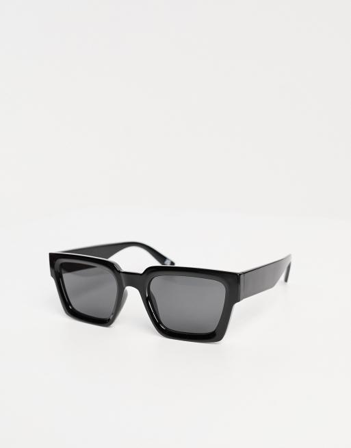 ASOS DESIGN – Eckige Sonnenbrille in Schwarz mit abgeschrägtem