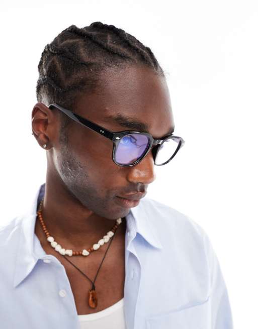 ASOS DESIGN – Eckige Sonnenbrille in Schwarz mit Blaulichtfilter-Gläsern, 4 von 4