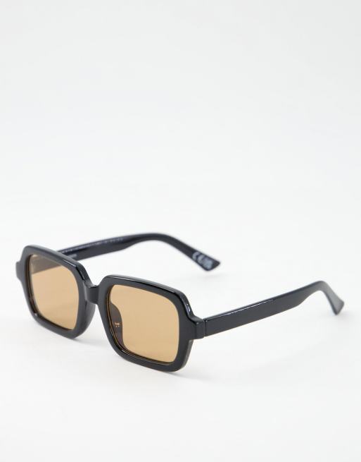 ASOS DESIGN Eckige Sonnenbrille in Schwarz mit braunen Glasern BLACK ASOS