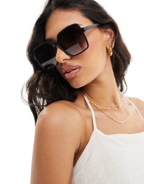 ASOS DESIGN – Eckige Sonnenbrille in Schwarz mit stufenweise schwarz rauchig getönten Gläsern im Stil der 70er - view 1