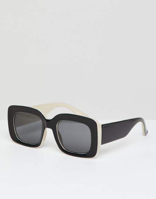 ASOS DESIGN – Eckige Sonnenbrille in Schwarz & Weiß mit getönten Gläsern