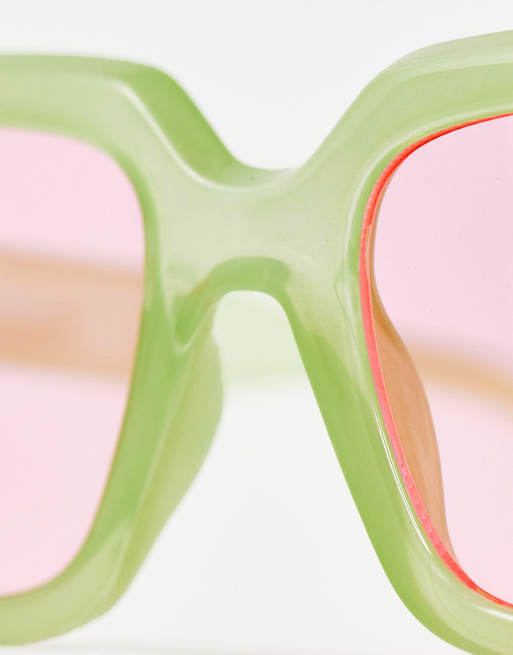 ASOS DESIGN – Eckige Sonnenbrille mit abgeschrägtem Design in milchigem Grün, 2 von 4