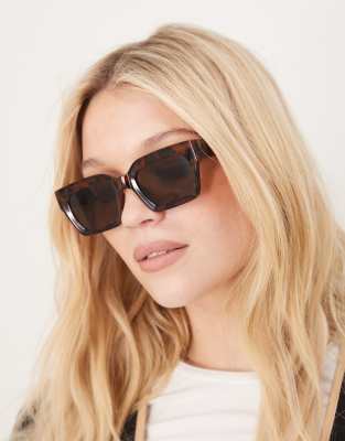 ASOS DESIGN - Eckige Sonnenbrille mit abgeschrägtem Rahmen in Schildpattoptik-Braun