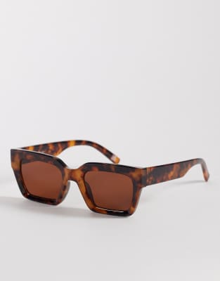 ASOS DESIGN - Eckige Sonnenbrille mit abgeschrägtem Rahmen in Schildpattoptik-Brown