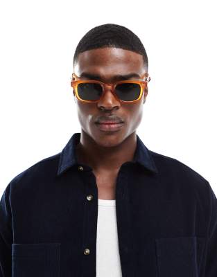 ASOS DESIGN – Eckige Sonnenbrille mit Gestell in Bernsteinbraun - view 1