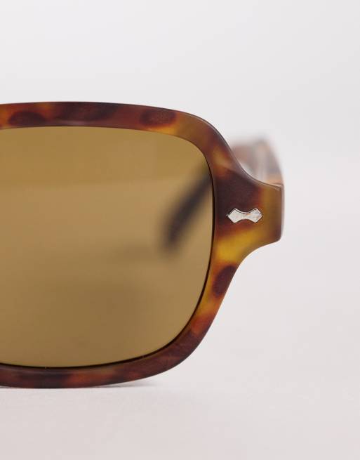 ASOS DESIGN – Eckige Sonnenbrille mit Gestell in matter Schildpattoptik und braunen Gläsern, 2 von 3